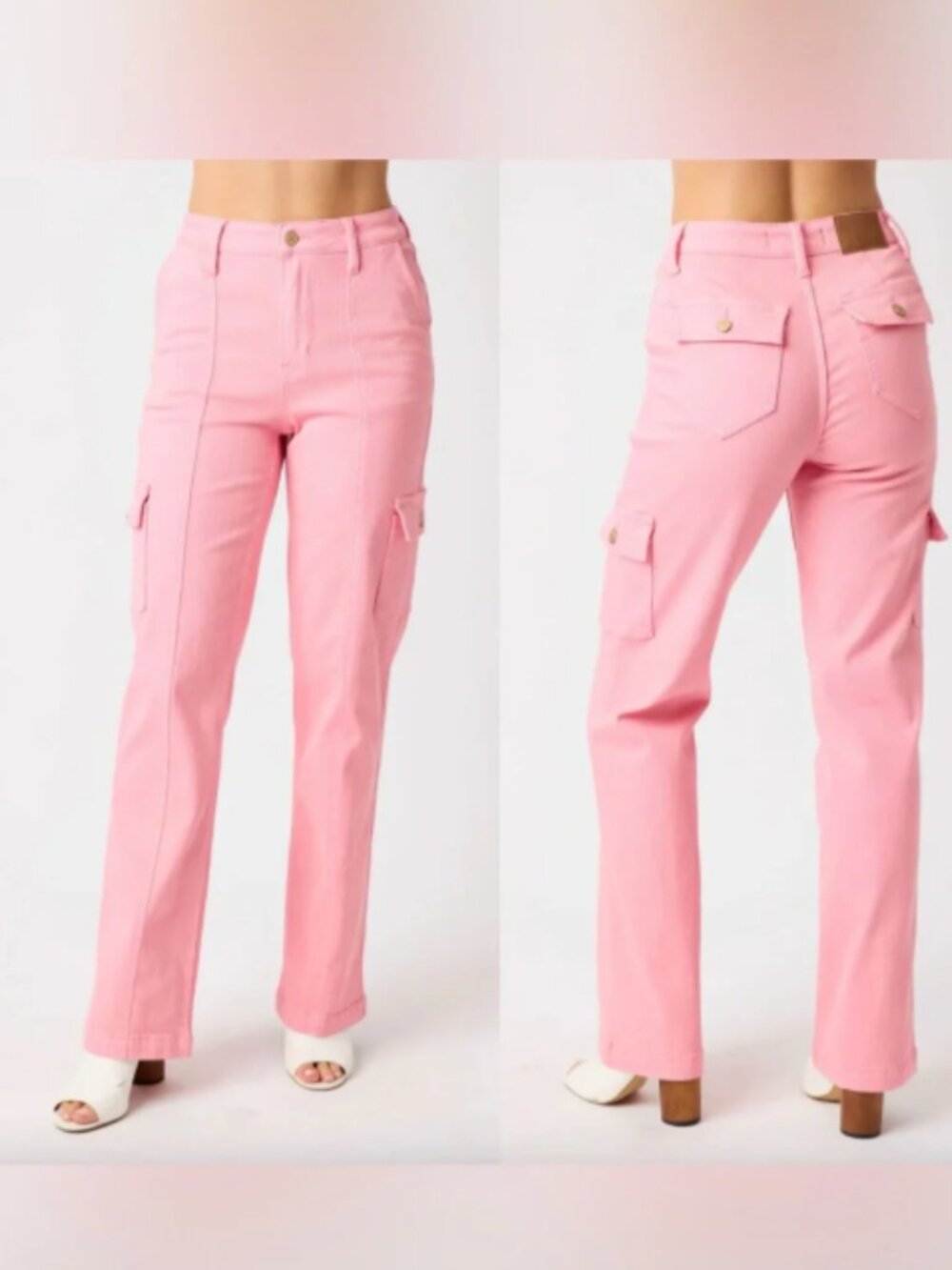 NWT Judy Blue High Waist Rose Pink Straight Leg Cargo Jeans Size 15/32